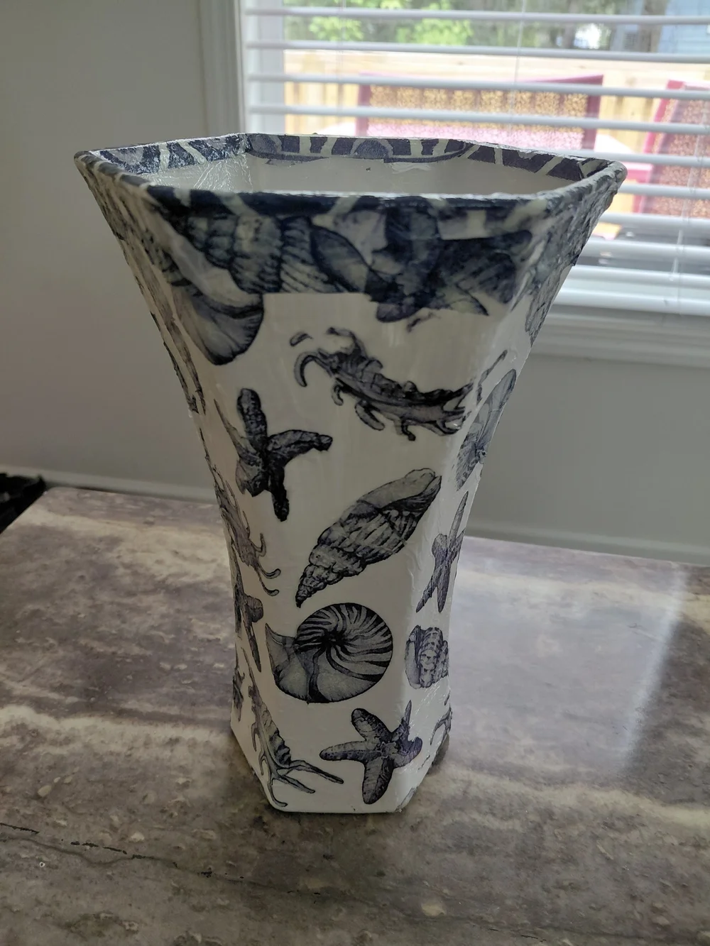 Blue and White Coastal Shell Vase - Glass